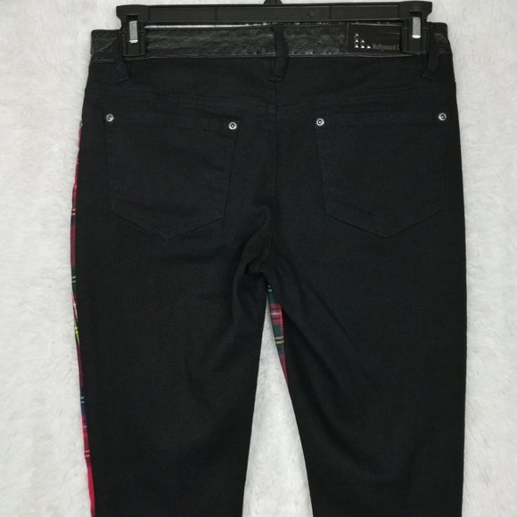Hollywood & Vine Womens Jeans Jeggings Red Plaid Black Low Rise Denim Juniors 7 - Picture 8 of 10